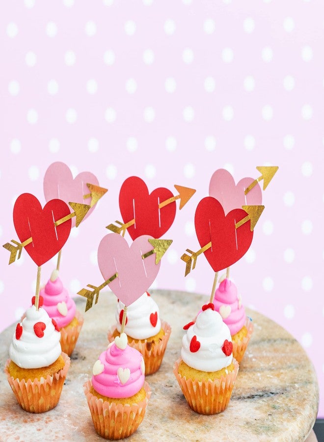 Confetti! 20pcs Red Heart Arrow Cupcake topper Red Pink Heart Cupake Toppers Picks Cake Topper Decoration for Sweet Love Theme Wedding Engagement,Valentine's Day Bridal Shower Party Cake Decors (20pcs Red and Pink Arrow heart) - Image 4